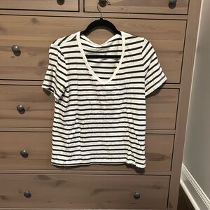 GAP Black and White Striped V-Neck Tee